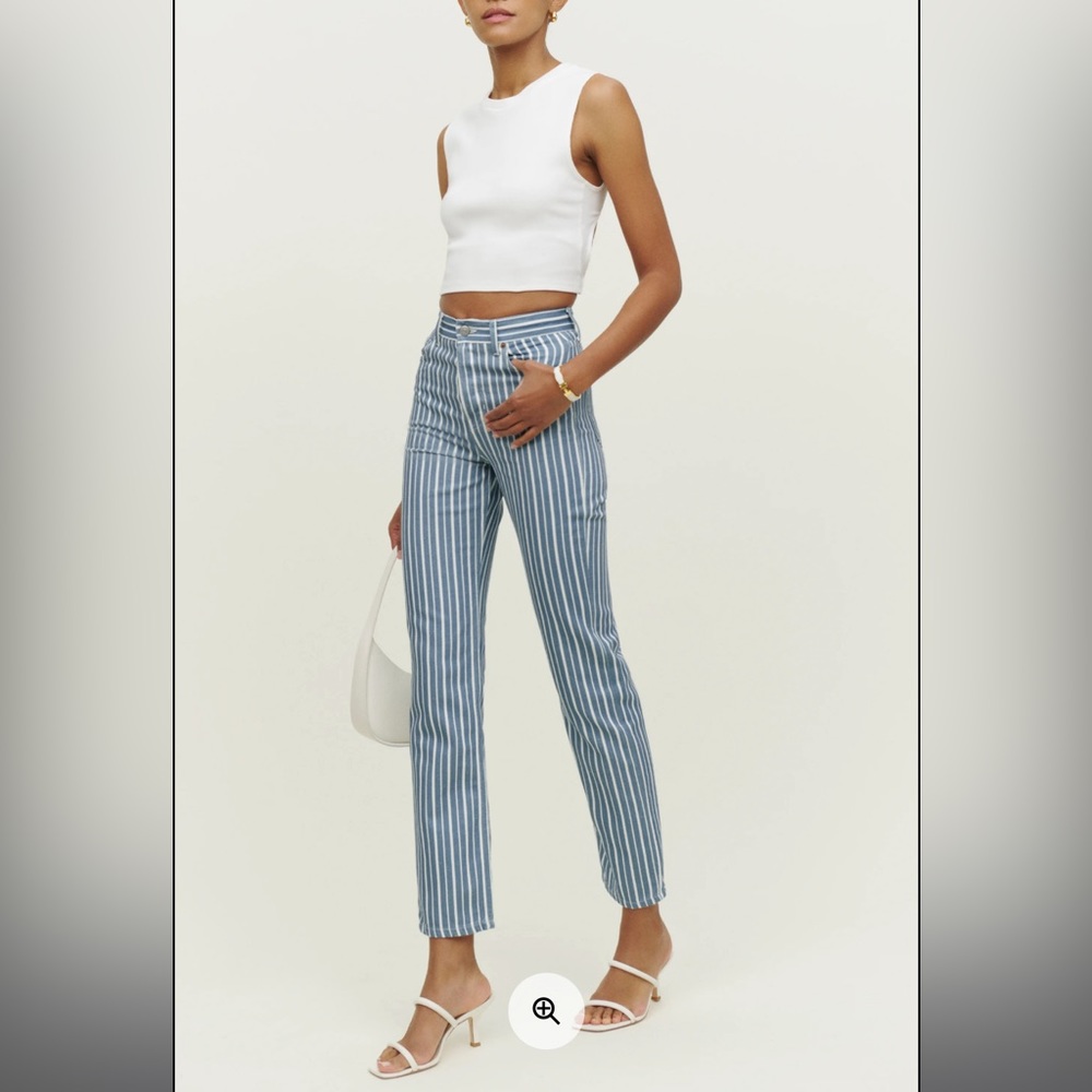 Reformation Cynthia Striped High Rise Straight Jeans